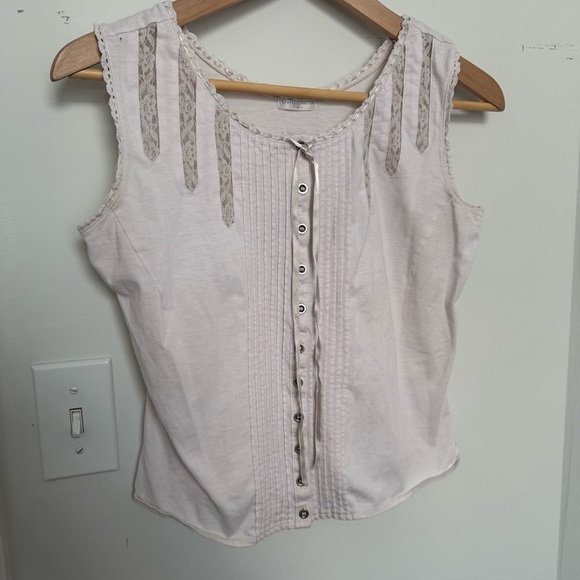 Vintage coastal cowgirl White Sleeveless Button-Up Top M prairie - Picture 3 of 7